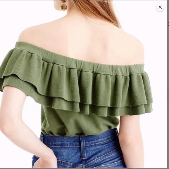 J. Crew Olive Green Off The Shoulder Sweater Top S - Picture 5 of 11